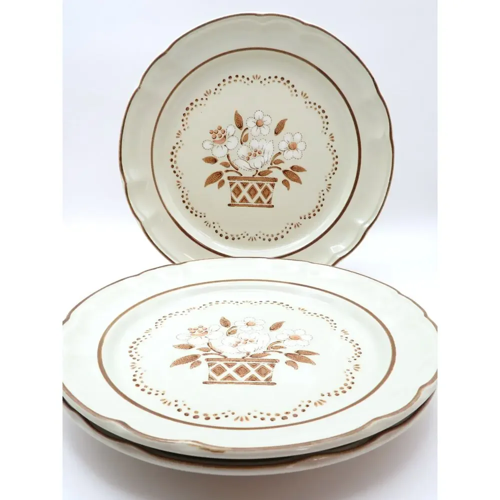 Cumberland Mayblossom Stoneware Japan Dessert Plates Set of 3 Brown Floral 7.75